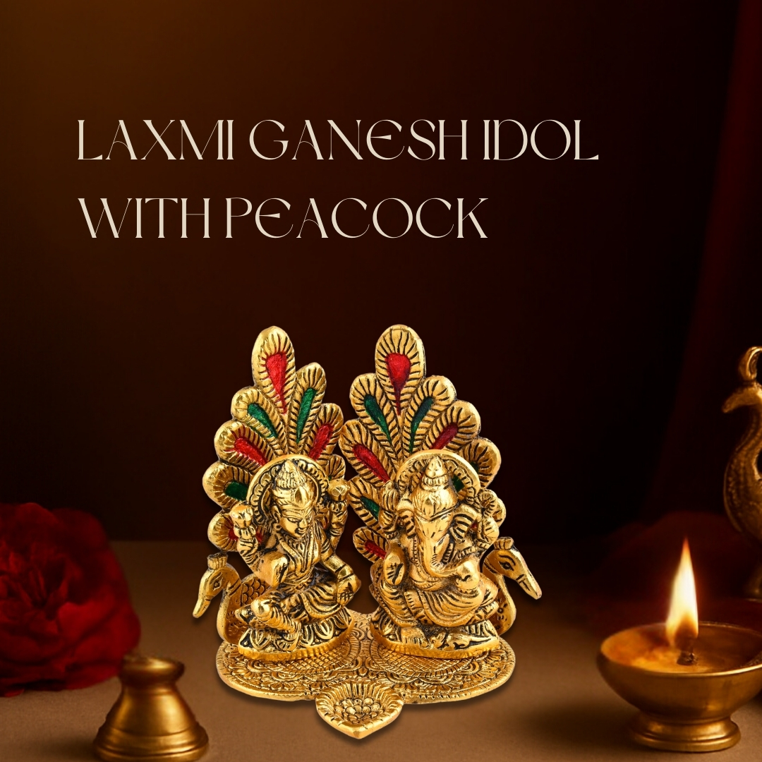Laxmi Ganesh Idol with Peacock