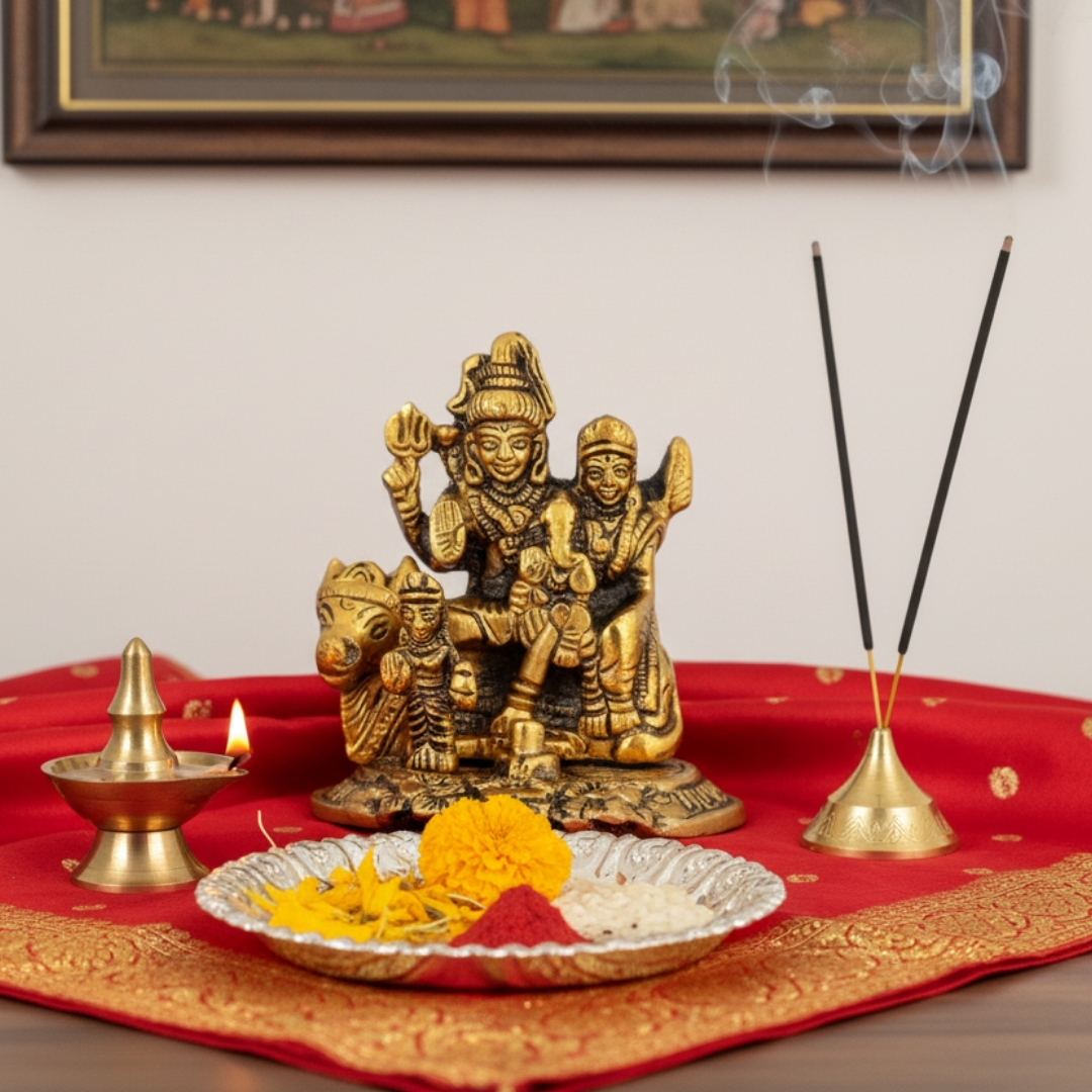 Lord Shiva Family Sitting on Nandi Idol