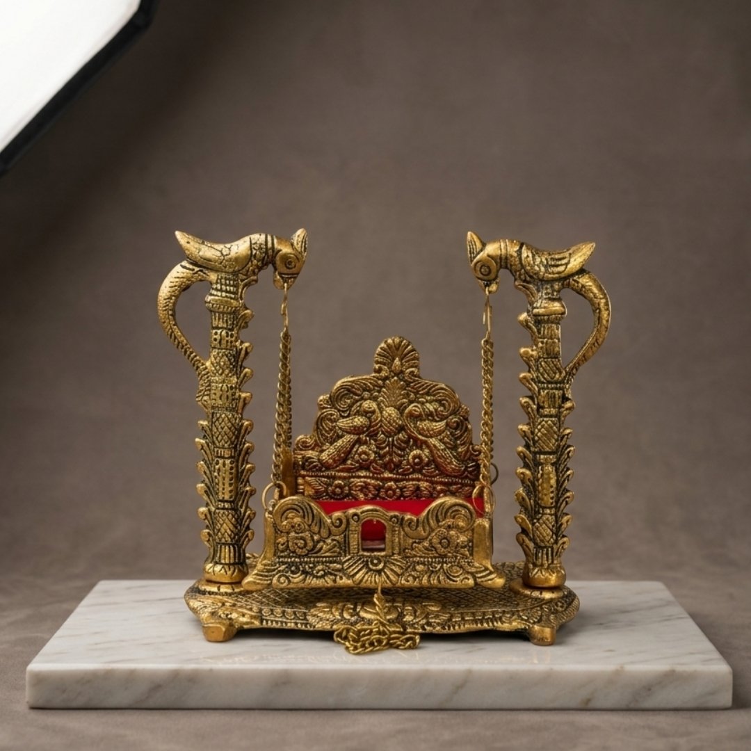 Aluminum Laddu Gopal Palna With Golden Antique Finish